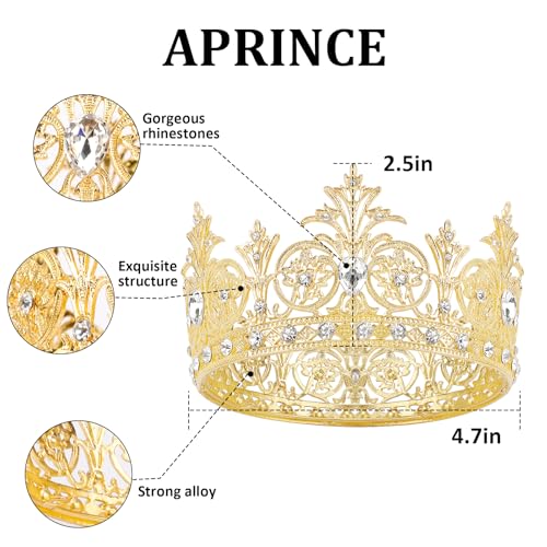 Aprince Gold Crown Queen Crown for Women Crystal Wedding Crowns and Tiaras for Women Rhinestone Princess Bride Crown Hair Accessories for Costume Birthday Party Pageant Prom