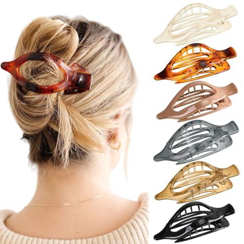French Concord Hair Clips Claw - 6Pcs Side Slid Flat Hair Clips for Volume Strong Hold No Slip Grip Hair Claw Clips for Women Girls Thick Thin Hair (Transparent/solid color(Large, 4.7 inches))
