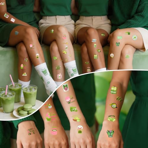 152-Piece Matcha Temporary Tattoos - 20 Sheets Party Favors
