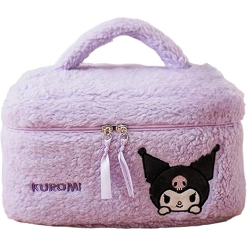 Kuromi Plush Cosmetic Bag Makeup Pouch Travel Portable Vanity Case Organizer with Handle