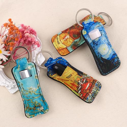 4-Pack Lip Balm Holder Keychain with Elastic Fabric Sleeve
