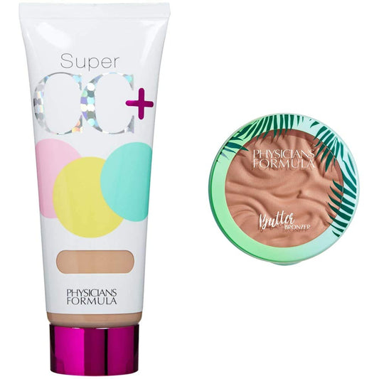 Physicians Formula Super CC Color-Correction + Care CC Cream, Light, 1.2 Ounces, SPF 30 with Murumuru Butter Bronzer, 0.38 Ounce