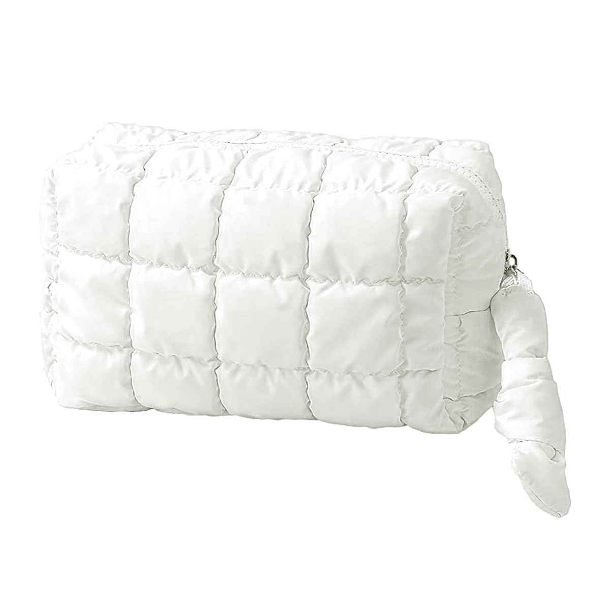 ZEROONEJIUJIU Women Cosmetic Bag Travel Puffy Makeup Bag Toiletry Pouch Puffer Make up Organizer Bag (White)