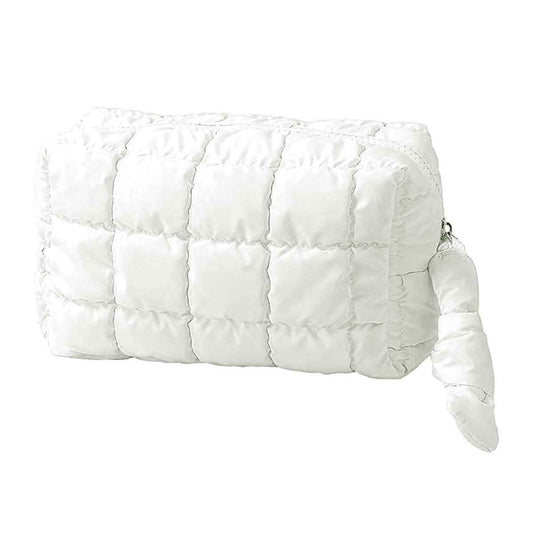ZEROONEJIUJIU Women Cosmetic Bag Travel Puffy Makeup Bag Toiletry Pouch Puffer Make up Organizer Bag (White)