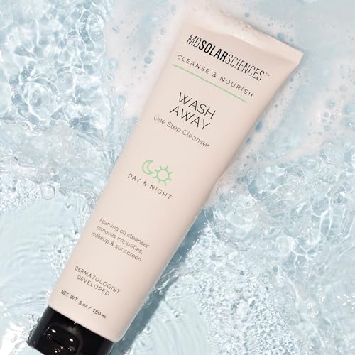 MDSolarSciences Wash Away One Step Foaming Cleanser Removes Impurities, Makeup & Sunscreen, Dermatologist Developed Vegan Formula with Hyaluronic Acid, Pineapple Extract, Aloe & Vitamin B5, 5 Fl Oz.