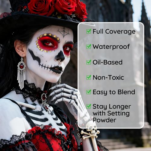 Halloween Black White Red Face Paint Face Painting Kit For Spider-Man Demon Joker Makeup, Baseball Softball Sport Games, Cosplay, Costume, Theme Parties and SFX Special Effect