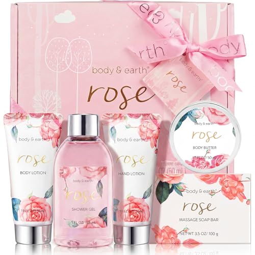 BODY & EARTH Rose Spa Gift Set - 5-Pc Bath & Body Kit for Women