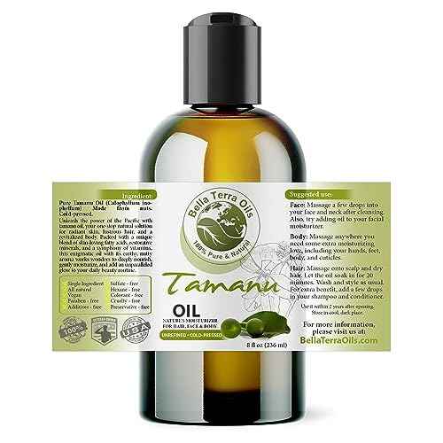 Bella Terra Oils - Organic Tamanu Oil 8 oz - Treasure Chest of Skin Nourishment, High in Vitamin E & Fatty Acids, Enhance Your Skin's Natural Glow