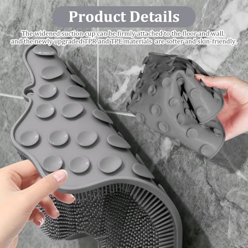 Shower Foot Scrubber Mat & Back Scrubber Set, Wall Mounted with Suction Cups for Deep Cleaning Shower Foot Back Brush Pad