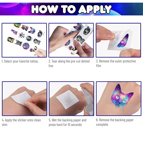 96 PCS Space Cat Temporary Tattoos for Kids Party Favors
