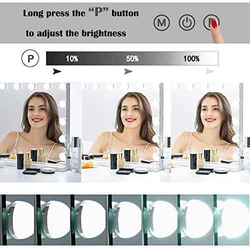 Filytop 22.8"x 18.1" Makeup Mirror with Lights,10X Large Hollywood Lighted Vanity Mirror with 15 Dimmable LED Bulbs,3 Color Modes,Touch Control,Tabletop or Wall-Mounted, White