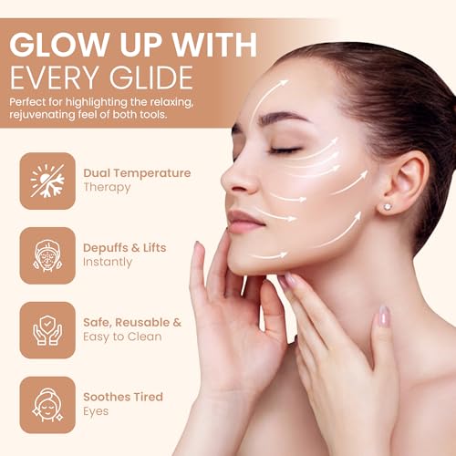 Ice Globes with Storage Bag - Facial Cryo Rollers, Cooling Eye Applicator, Massage Beauty Balls for Face, Stainless Steel Cryoglobes, Icing Cream Stick, Metal Skin Massager for Women (Gold)