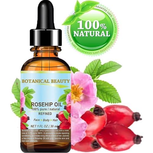 Botanical Beauty ROSEHIP SEED OIL 100% Pure Natural Refined Cold-Pressed Carrier Oil 1 Fl Oz 30 ml For Face, Skin, Body, Hair, Lip, Nails, Rich in vitamin C, Vitamin E, Anti-Aging