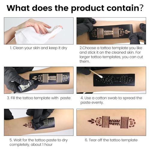 Temporary Tattoo Kit - 14 Bottles Color Temporary Tattoo Ink with 75 Pcs Stencils, DIY Fake Tattoos - Suitable for Adults, Teens, Women, Men & Art Painting Party