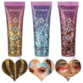 BADCOLOR Gold Blue Red Face Body Glitter Set, Holographic Shimmer Chunky Glitters for Hair Nails Eye Lips, Music Festival Concert Rave Accessories Party, Sparkling Mermaid Sequins Gel Makeup Kit