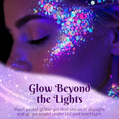 Art Factory UV Reactive Body Glitter Gel - Pearl Pastel for Face, Hair & Body