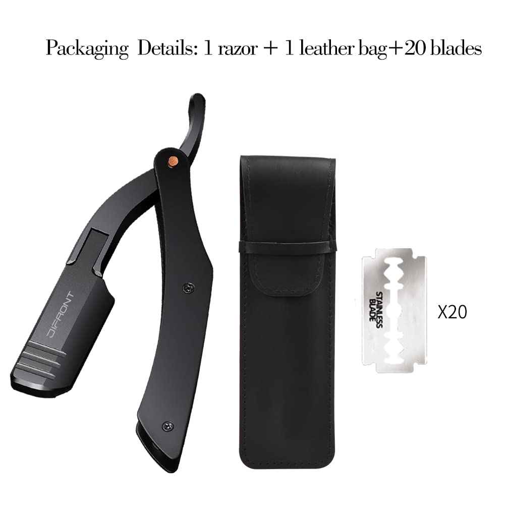 Professional Barber Straight Razor - 20 Stainless Steel Blades, Aluminum Handle, Portable Shaving Kit (TKL-B)