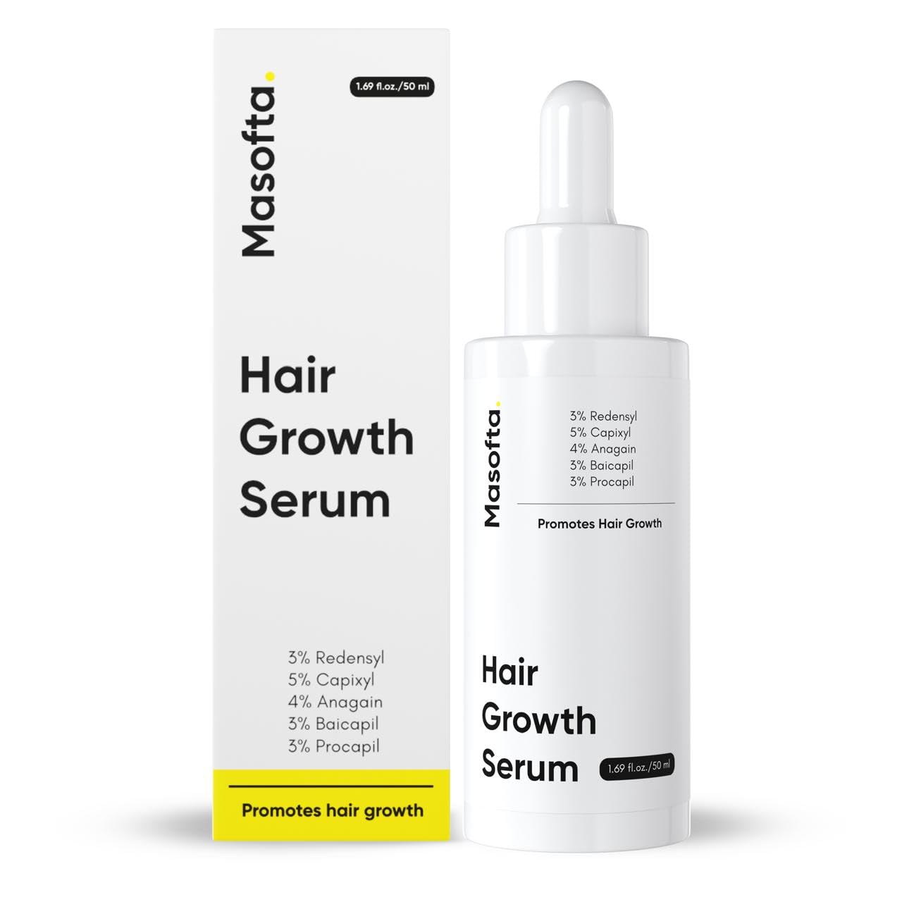 Masofta Hair Growth Serum For Promoting Hair Growth & Controlling Hair Fall With 3% Redensyl, 5% Capixyl, 4% Anagain, 3% Procapil & Rosemary & Biotin, For Both Men & Women, 50 ml (Pack of 1) White