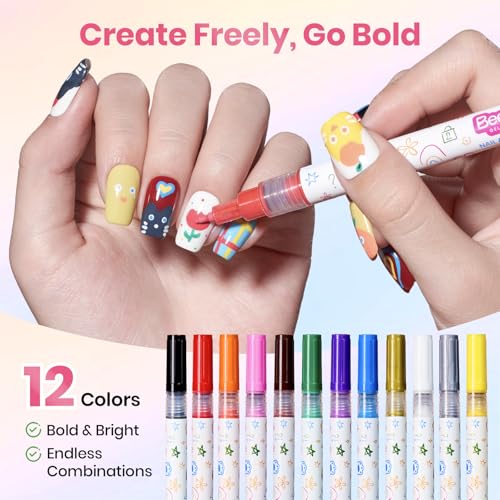 Beetles 12-Color Fine Line Nail Art Pens - 0.5mm Acrylic Markers Set