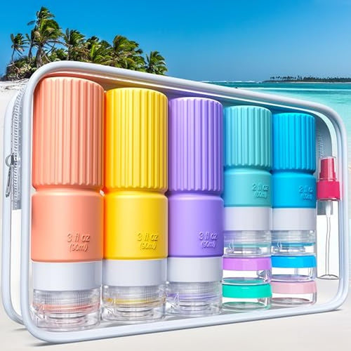 19 pack Travel Bottles for Toiletries,TSA Approved Silicone Travel Containers jar for Toiletries,Leak Proof 3oz Refillable Liqus Shampoo And Conditioner Travel Essentials toiletry (yellow)