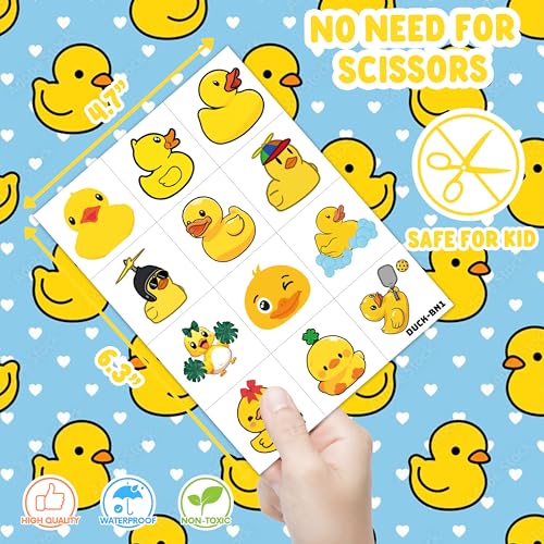 8 Sheets (96PCS) Rubber Duck Temporary Tattoos ? Baby Shower & Birthday Party Decorations, Cute Duck Themed Supplies, Stickers, Favors for Kids Girls Boys Classroom Prizes