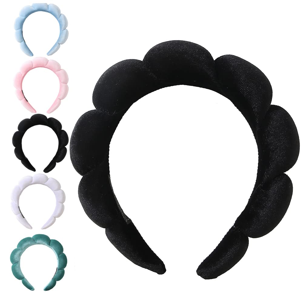 Spa Headbands for Women-Headband for Washing Face, Makeup, Skincare, Shower, Hair Accessories -Sponge & Velvet Fabric Headband (Black)