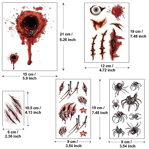 Halloween Wound Tattoo Stickers - 26 Sheets Waterproof SFX Makeup