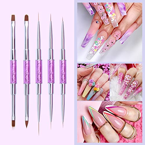 Nail Art Brushes Set, YIHUALE 5PCS Nail Art Design Pen Painting Tools Nail Liner Brush for Home DIY Manicure and Professional Nail Salon (5PCS Double-Ended Multicolor)