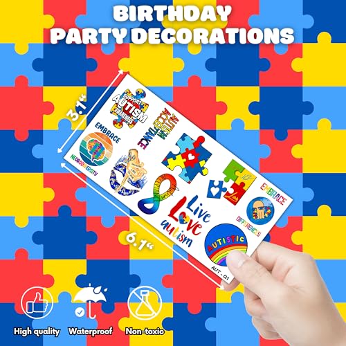 96 PCS Autism Awareness Temporary Tattoos - Waterproof