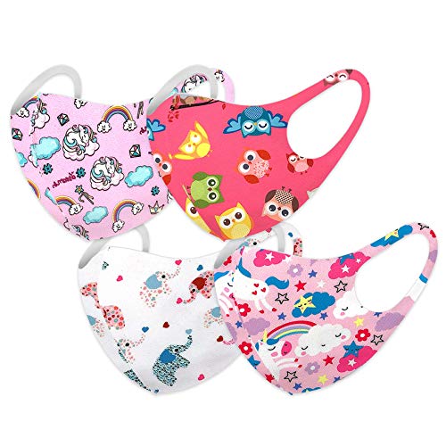 Kid's Face Protective Gear Washable and Reusable Unicorn Kitty Animal Themed (Girl_4set)