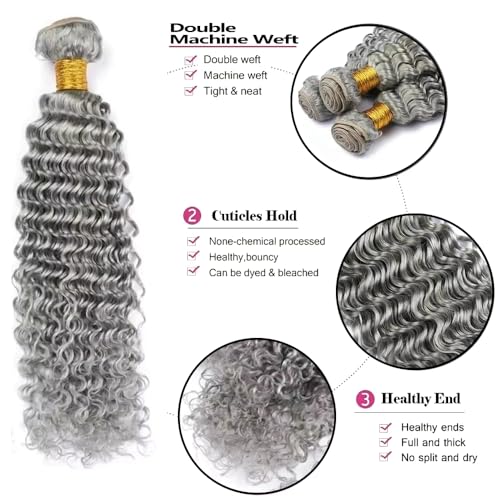 Gray Deep Wave Hair Bundles - 28, 30, 32 Inch Unprocessed Brazilian Virgin Hair - 3 Pack