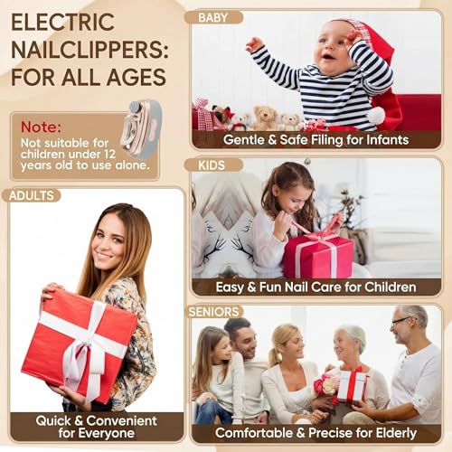 Electric Nail Clipper with 2 Speeds & UV Light, 2026 New 4 in 1 Electric Nail Trimmer with Nail Clip Storage, USB Rechargeable Automatic Nail Clipper for Babies, Seniors and Adults - Gray