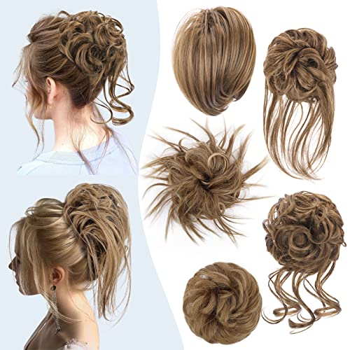 HMD 5 Pieces Messy Hair Bun Hairpiece Tousled Updo for Women Hair Extension Ponytail Scrunchies with Elastic Rubber Band Long Updo Messy Hairpiece Hair Accessories Set for Women（12/24）