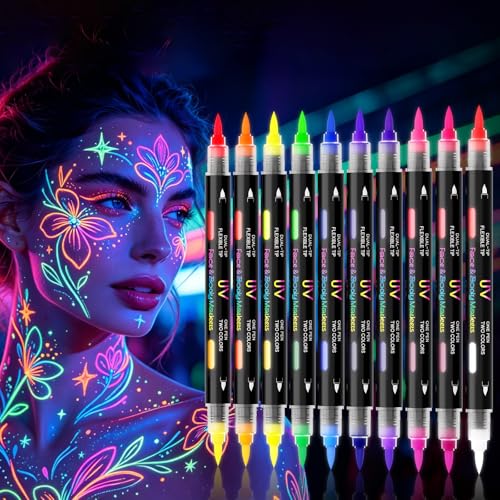 10Pcs UV Neon Face & Body Paint Markers - 20 Vibrant Colors