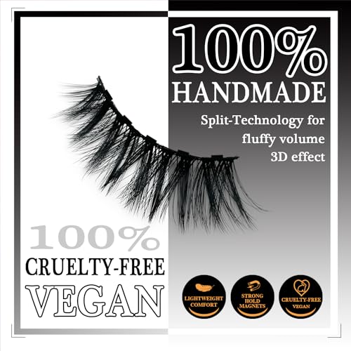 Magnetic Eyelashes with Eyeliner Kit, Synthetic Fiber, Natural Look, Waterproof, No Glue Required (Black+2)