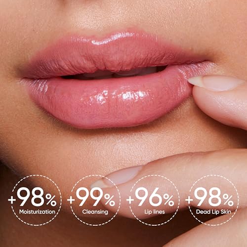 Lip Serum & Bubble Lip Mask, with Hyaluronic Acid, Vitamin C & Squalane Plumping Lip Treatment, Nourishing Overnight Lip Balm, Hydrating, Exfoliating Lip Scrub Alternative (0.14Fl.Oz, 3-Piece)