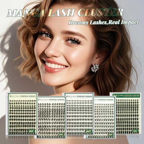 KEYYOU Manga Lash Clusters - 144pcs D Curl 8-18mm DIY Eyelash Extensions