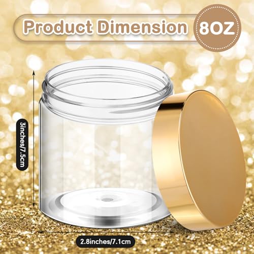 12 Pack 8 oz Clear Plastic Jars with Gold Lids