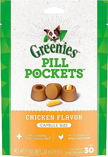 Greenies Pill Pockets for Dogs Capsule Size Natural Soft Dog Treats, Chicken Flavor, (6) 7.9 oz. Packs (180 Treats)