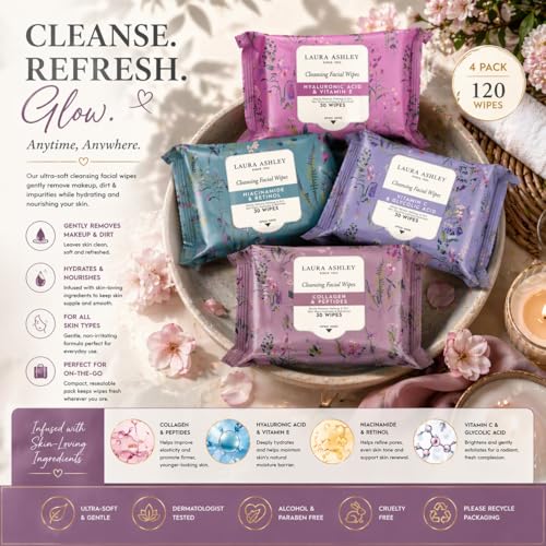 Laura Ashley 4-Pack Makeup Remover Wipes - 120 Pieces