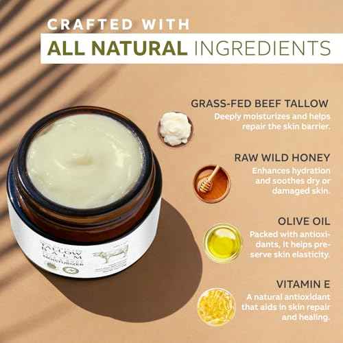 Beef Tallow for Skin, Beef Tallow and Honey Balm, Tallow Face Moisturizer Nourishes and Hydrates the Skin, Grass Fed Balm Enriched with Raw Wild Honey 60g