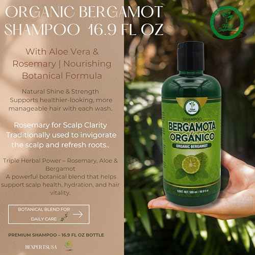 HIGH SUPREME Shampoo organic bergamot (16.9 fl oz) with aloe vera & rosemary SHAMPOO ORGANICO BERGAMOTA con Sabila & Romero Cont. net. 500 ml