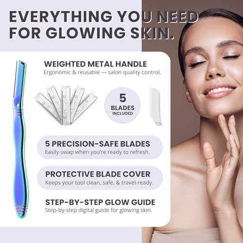 Jungle Culture Dermaplaning Tool ? Facial Razor for Women with 5 Refill Blades ? Reusable Eyebrow Shaper & Exfoliator ? Rainbow