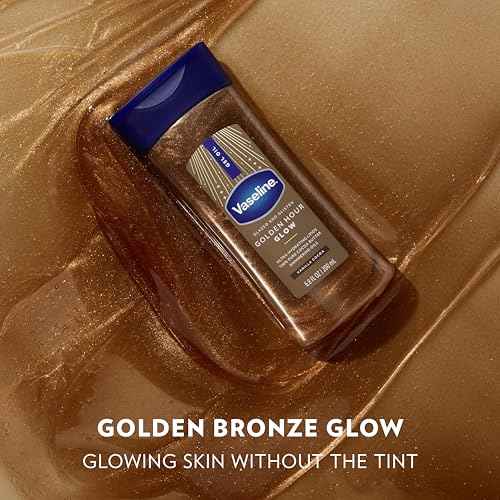 Vaseline Glazed and Glisten Golden Hour Body Gel Oil Glow Vanilla Cocoa Shimmering with Ultra-Hydrating Lipids and 100% Pure Cocoa Butter, 6.8 Oz