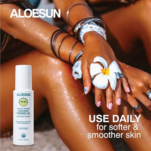 ALOESUN Organic Coconut Tanning Oil Spray Infused with Organic Lavender Oil | Natural Deep Tanning Accelerator | Moisturizing & Hydrating Tan | Non-Greasy | Vegan & Cruelty-Free | Travel Size 3.4 Oz | Organic, Coconut, Non-Greasy, Vegan, Cruelty-Free