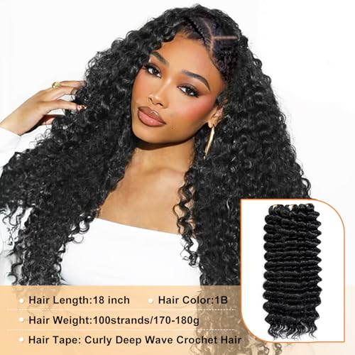 Feather Crochet Hair 18" Deep Wave 100 Strands Miracle Knots
