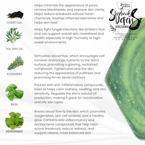 Shepherd's Defense Oregano Soap | Natural Bar Antifungal Essential Oils | Oregano, Peppermint, Lavender | Aloe Vera & Activated Charcoal for Skin & Body Care
