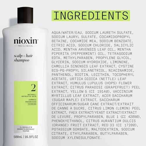 Nioxin System 2 Cleanser Shampoo, Natural Hair with Progressed Thinning, 16.9 oz