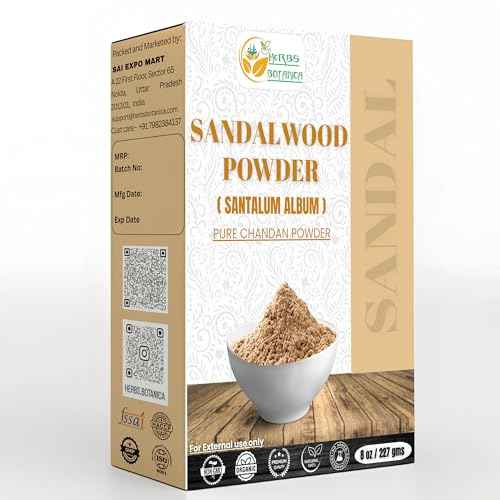 Herbs Botanica Chandan Sandalwood Powder Natural 227gm / 8 oz For Skin, Face Pack, Face Mask, Worship Tilak, Auspicious Occasions 100% Natural, Soothing, Cleansing, Wrinkles