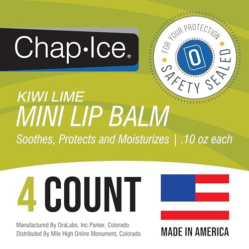 Kiwi Flavor - Chap-Ice Mini Lip Balm, 4 count - Made in USA, 0.10 Oz, Push-Up Style, Hydrating Lip Care for Smooth and Soft Lips, Compact Size for Travel, Perfect for Daily Use - 4ct